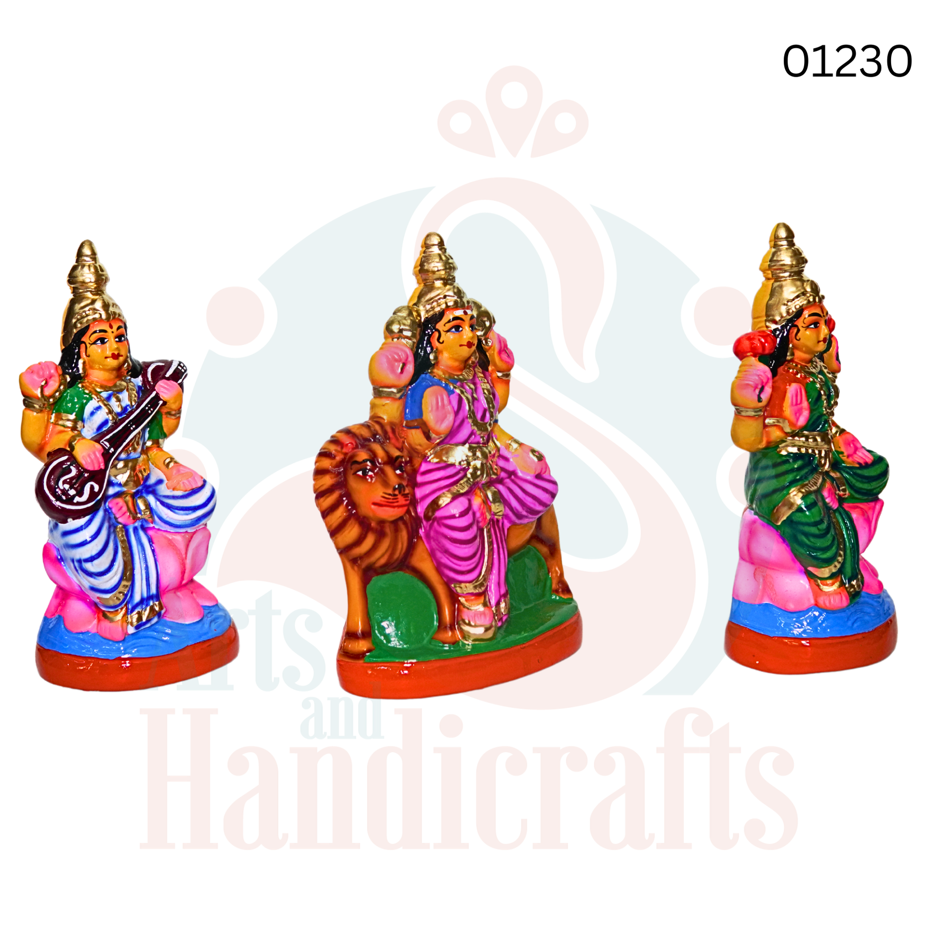 lakshmi saraswati durga set | 8 inches | paper mache